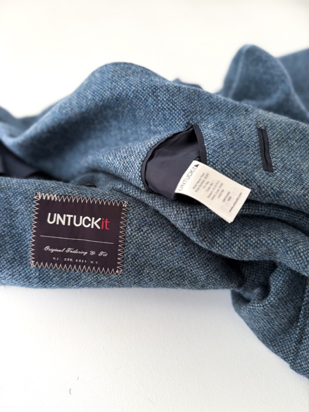 New UNTUCKit Flannel Italian Wool Blazer Sport Coat Piper Blue Mens 40R - Picture 6 of 14
